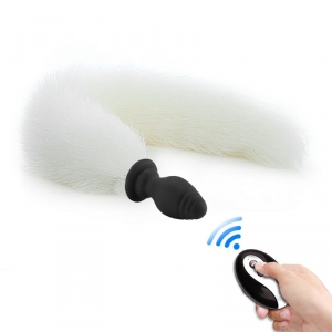 Kinky Puppy Fox Tail Vibe Plug 6,5 x 3,2 cm - Coda 40 cm Bianco