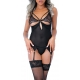 Strapsgürtel-Body + String Lace and Mesh Schwarz