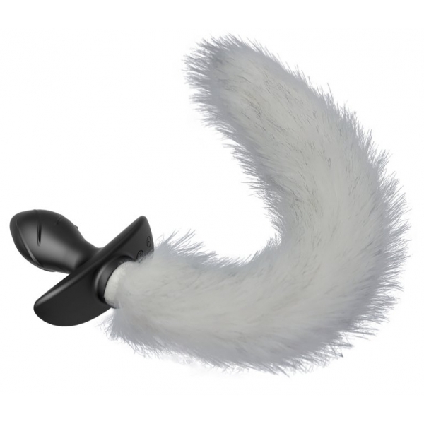 Vibrierender Plug mit weißem Schwanz Tail Curve 9 x 3.7cm | Schwanz 30cm