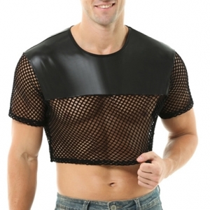 MenSexyWear Men Coquettish Breathable Mesh Crop Top