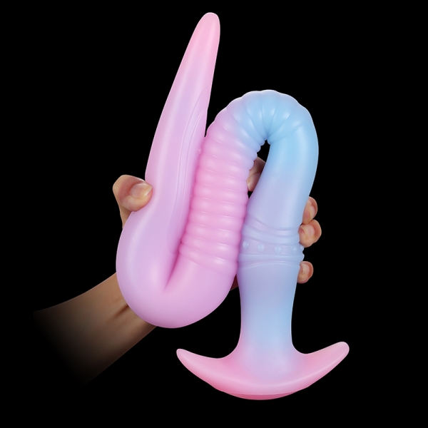 Eel Long Silicone Butt Plug - Luminous BLUE M