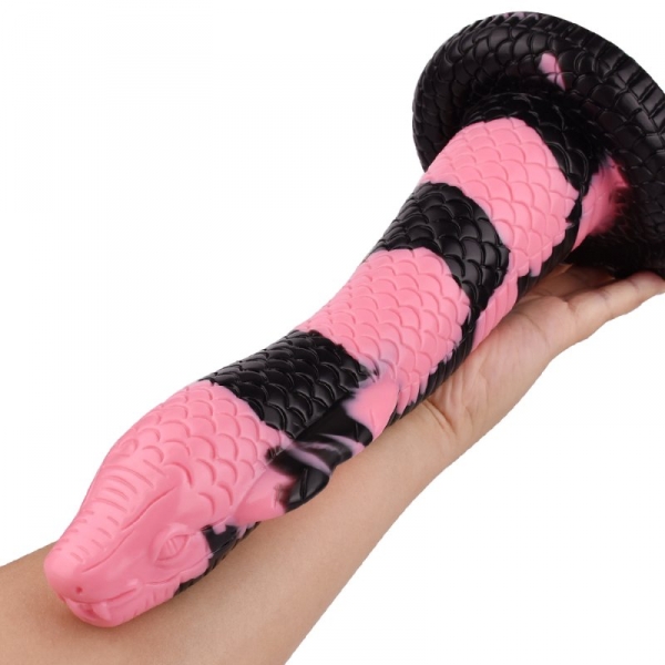 Cobra Slang Dildo M 22 x 6cm Zwart-Roze