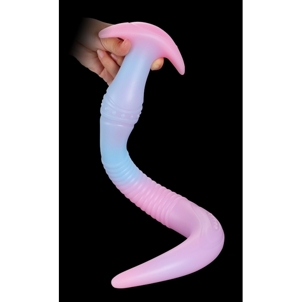 Eel Long Silicone Butt Plug - Luminous BLUE S