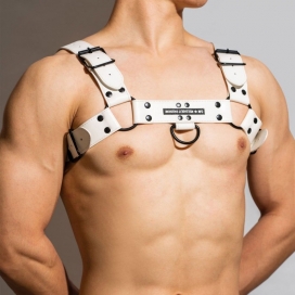 DM Buckle Leather Chest Harness WHITE