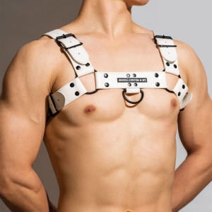 BDSMaster DM Buckle Leather Chest Harness WHITE