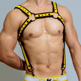 BDSMaster D.M Neoprene Chest Harness with Suspenders YELLOW