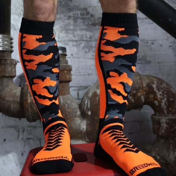 Calcetines altos Neo Camo Negro-Naranja Neón