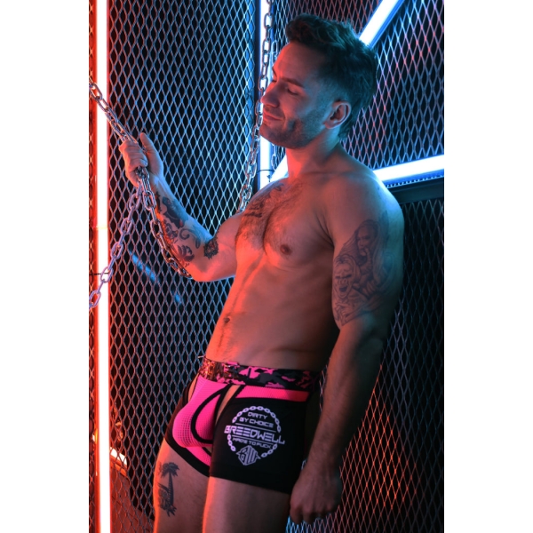 Boxer Bottomless Neo Camo Preto-Rosa Neon