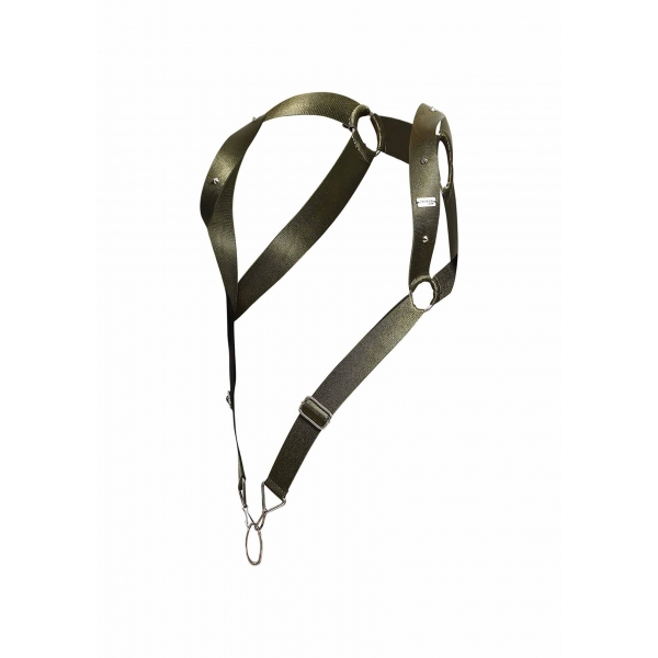 Straight Back Khaki Green Elastic Harness and Cockring
