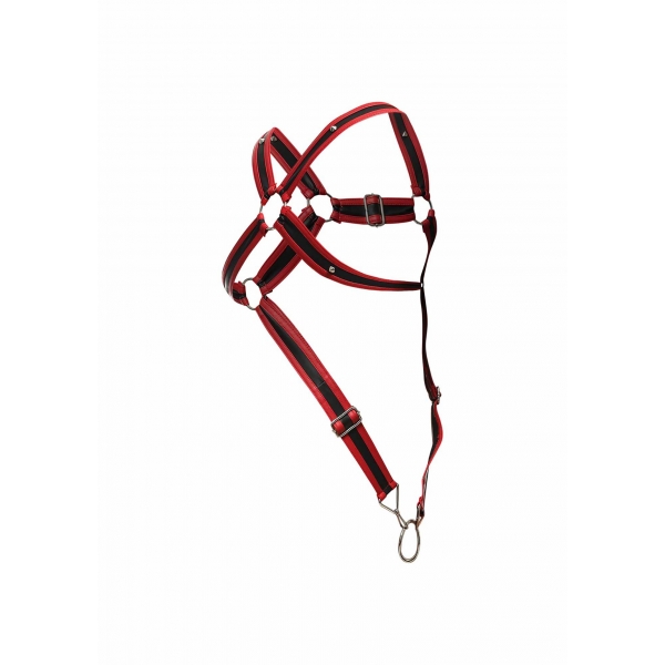 Dngeon Cross Cockring Harness Preto-Vermelho