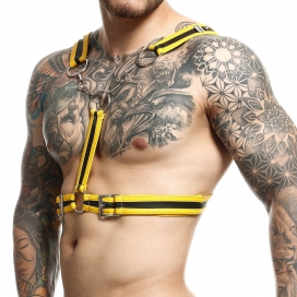 MOB Eroticwear Dngeon kruislingse ketting harnas zwart-geel