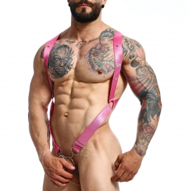 MOB Eroticwear Crossback Elastic- und Cockring-Harness Dngeon Pink
