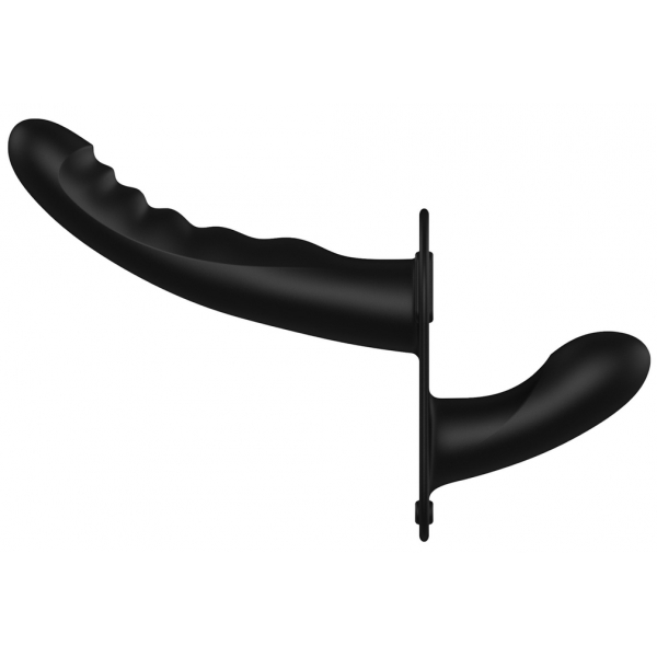 Dildo com cinto duplo com nervuras 15 x 3,3 cm Preto