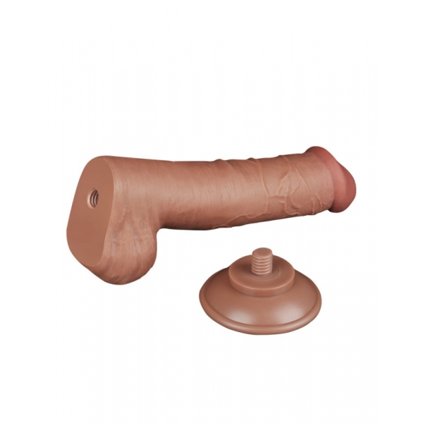 Dildo con borsetta scorrevole in pelle 15 x 4,5 cm marrone