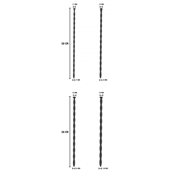 Set di 4 aste per uretra con dilatatore avanzato da 30 cm - Diametro da 7 a 10 mm