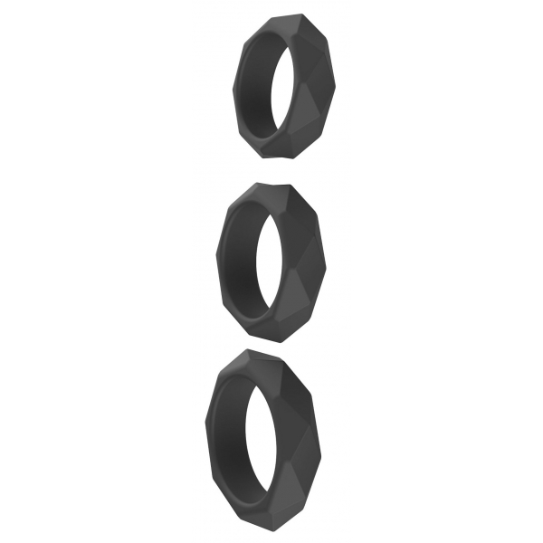 3er-Set Cockrings Silikon Heavy C-Ring Schwarz