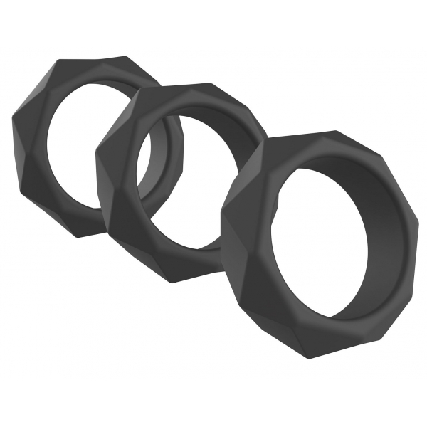 Juego de 3 anillos en forma de C de silicona negros y gruesos