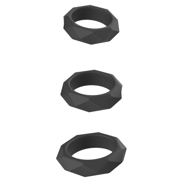 Juego de 3 anillos en forma de C de silicona negros y gruesos