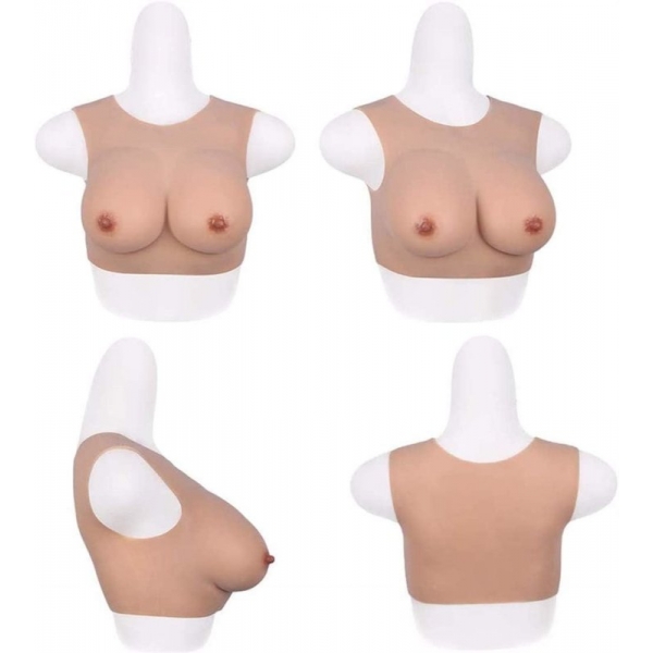 Round Collar Crossdresser Breast Forms - Cotton FLESH Bonnet E