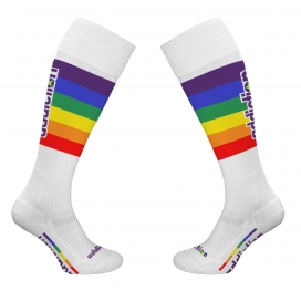 Chaussettes hautes Pride Football Blanches-Rainbow