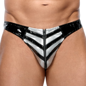 Black Level Men Sexy Slip Vinyl Raft Schwarz-Silber