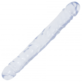 Consolador doble de gelatina transparente 29 x 3,7cm
