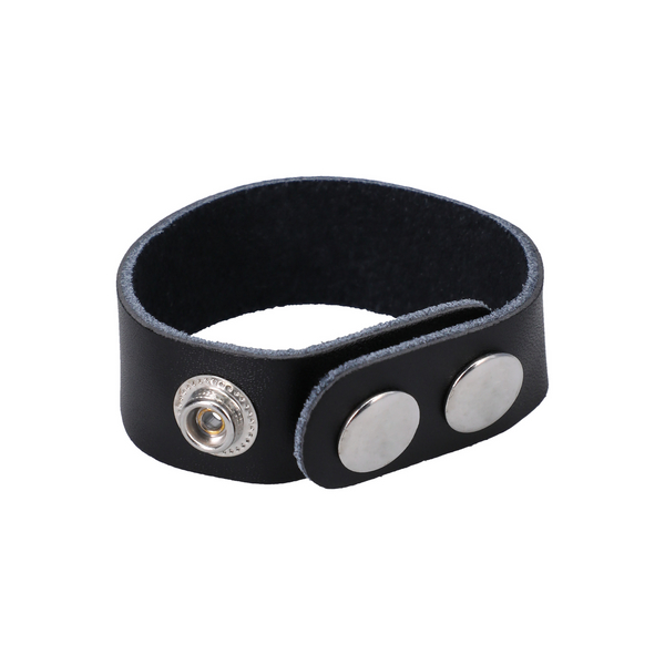 Adjustable leather cockring The Leather 3 Snap Black