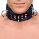 Leather necklace - 3 D rings - Blue/Black