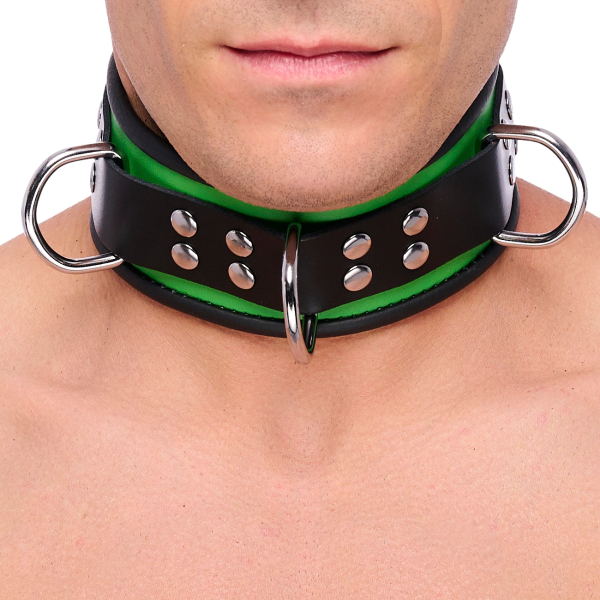 Leather Necklace 3 Rings D Green-Black