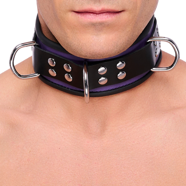 Leather Necklace 3 Rings D Purple-Black