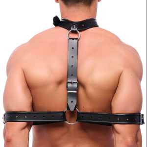 The Red Bondage and arm support collar in leather