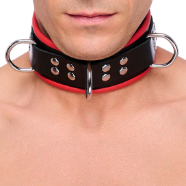 Leather Necklace with 3 Red D-rings