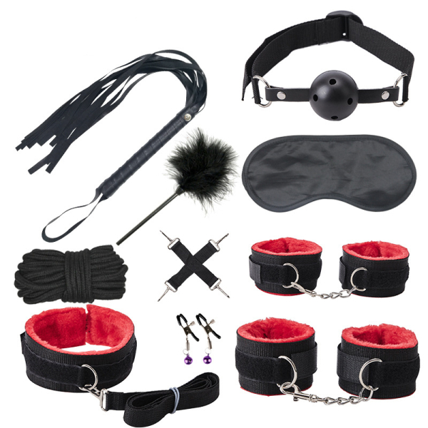 Kit SM Bondage Push 10 pezzi Nero-Rosso