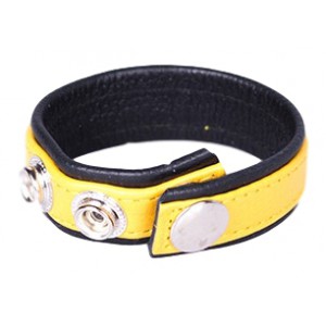 Kiotos Rainbow Leather Cock Strap - Black & Yellow