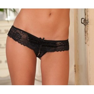 René Rofé Thong with lace open crotch - Black