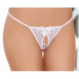 Softline White string thong with bow - Open on the crotch