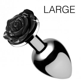 Juweelplug met zwarte roos - 8,5 x 4,1 cm LARGE