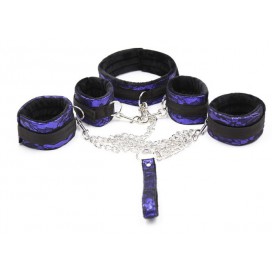 Bondage Kit with Collar and Handcuffs Purple