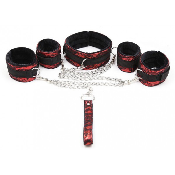 Kit bondage collana + manette rosso