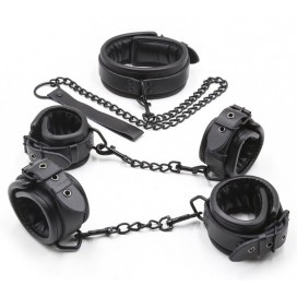 Schwarzes Halsband + Handschellen Kit