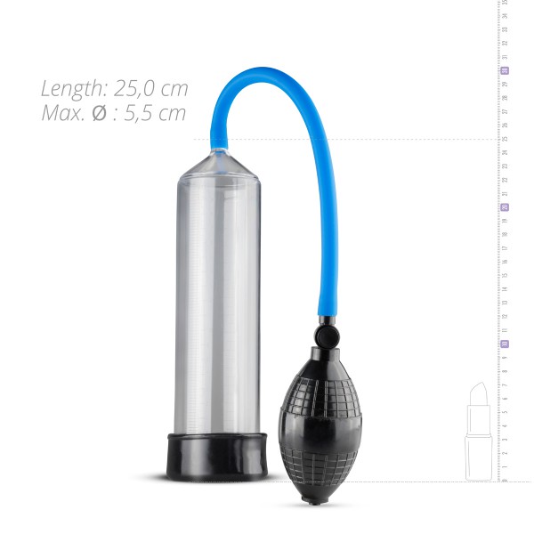 Squeeze penis pump 21 x 5.5 cm transparent