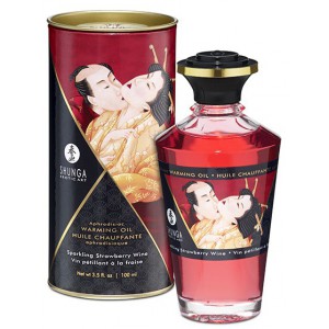 Shunga Aphrodisiakisches wärmendes Massageöl - Spritziger Erdbeerwein 100 ml