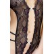 Lace thong bodysuit with rhinestones - Black