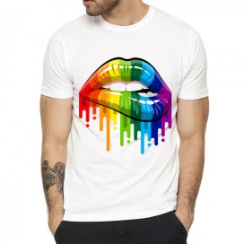 Regenbogen-Lippen-T-Shirt Weiß